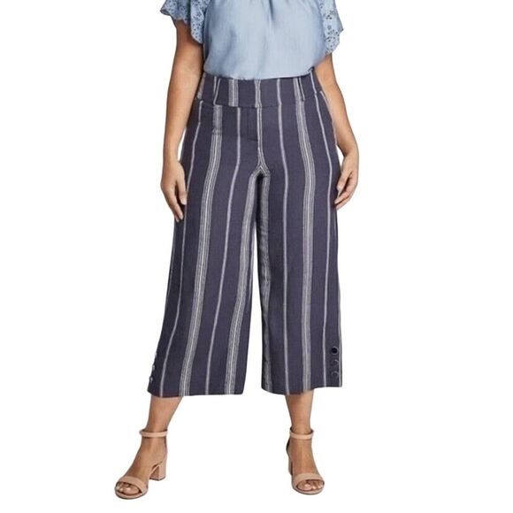 Lane Bryant The Laney Linen Blend High Rise Cropped Striped Pants Size 20 - Picture 1 of 11